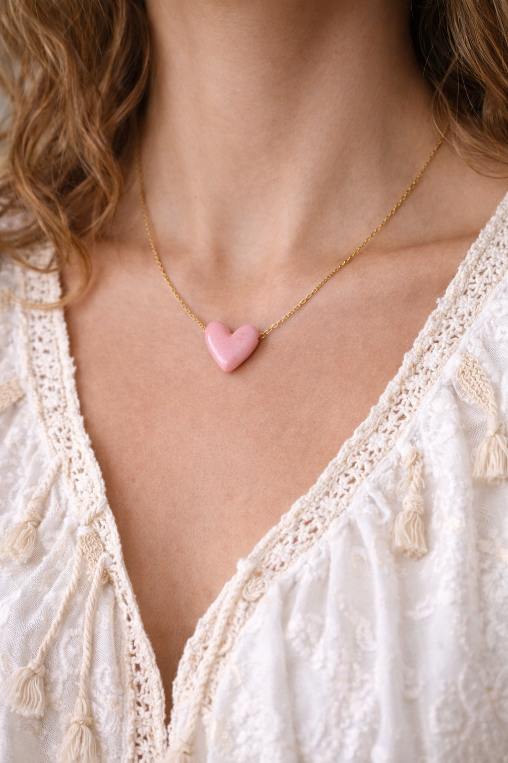 Collier en cœur rose délicat