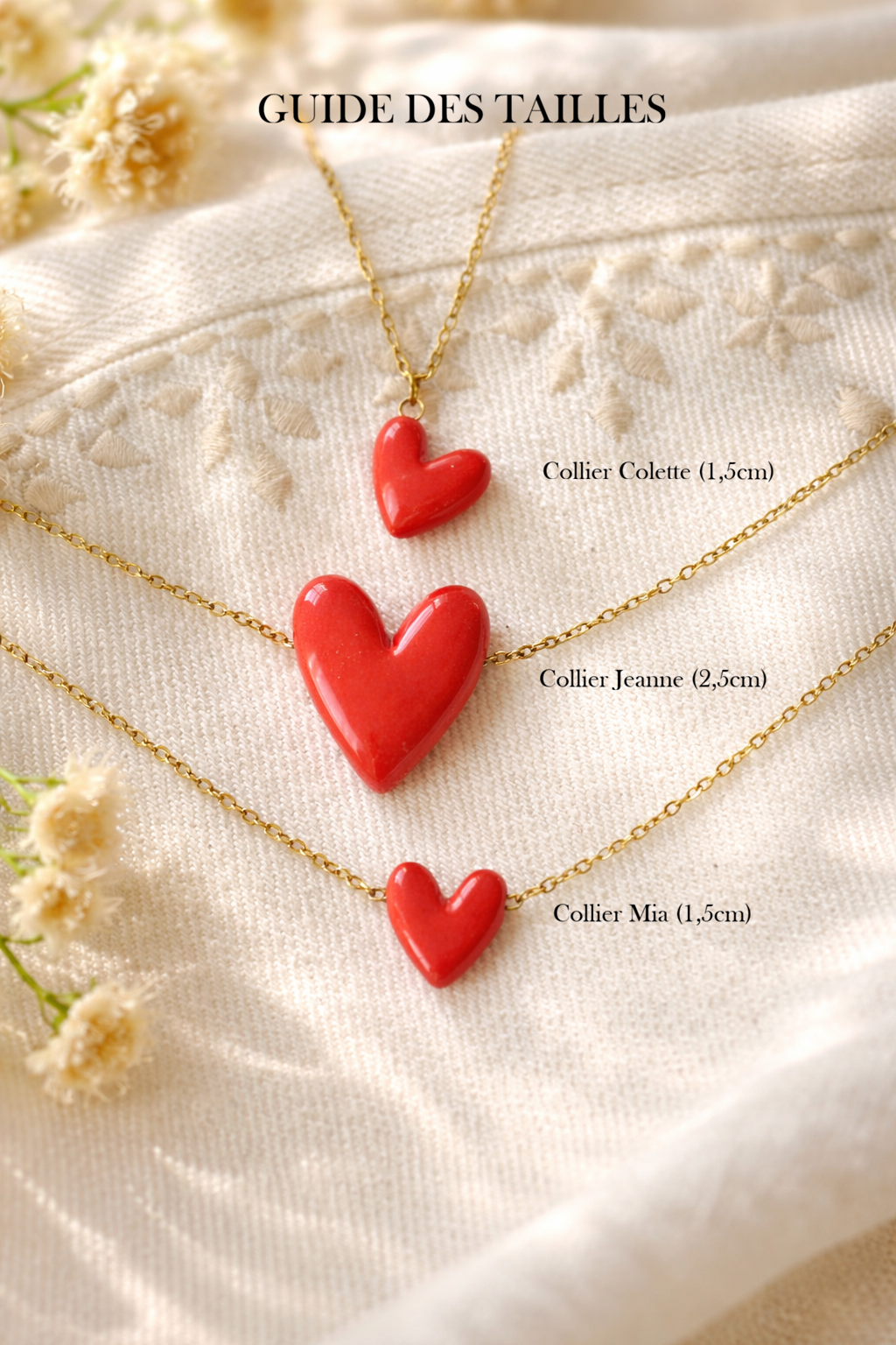 Collier en or avec pendentifs rouges