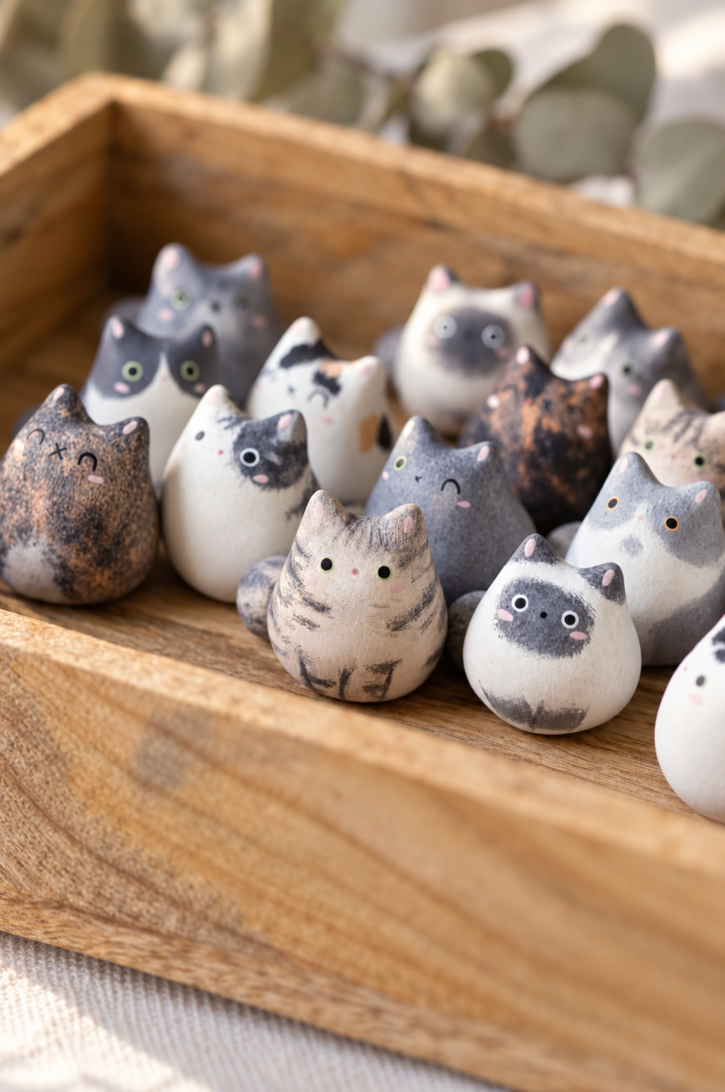 Petits chats en céramique dans un écrin boisé-2